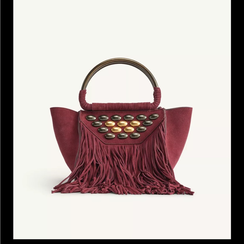 New Zara Limited Edition Suede Fringed Burgundy Handbag